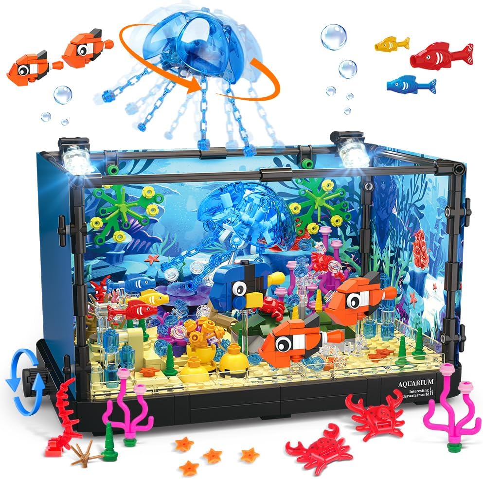 Marine Aquarium Cube - Aquariumblokset met verlichting, aquarium, zeeleven, Shark