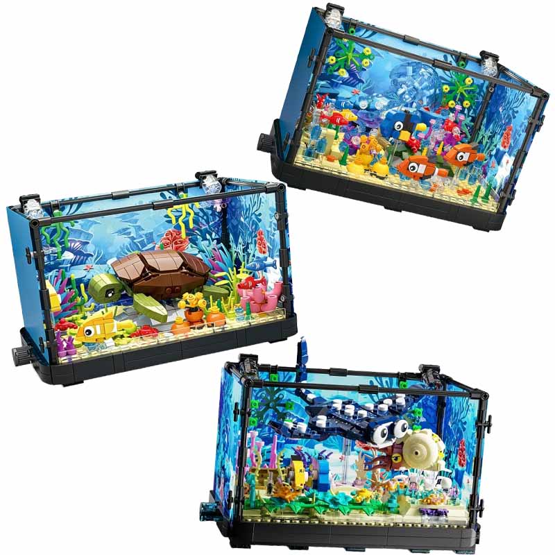 Marine Aquarium Cube - Aquarium bouwsteenset met licht, aquarium, zeeschildpad,